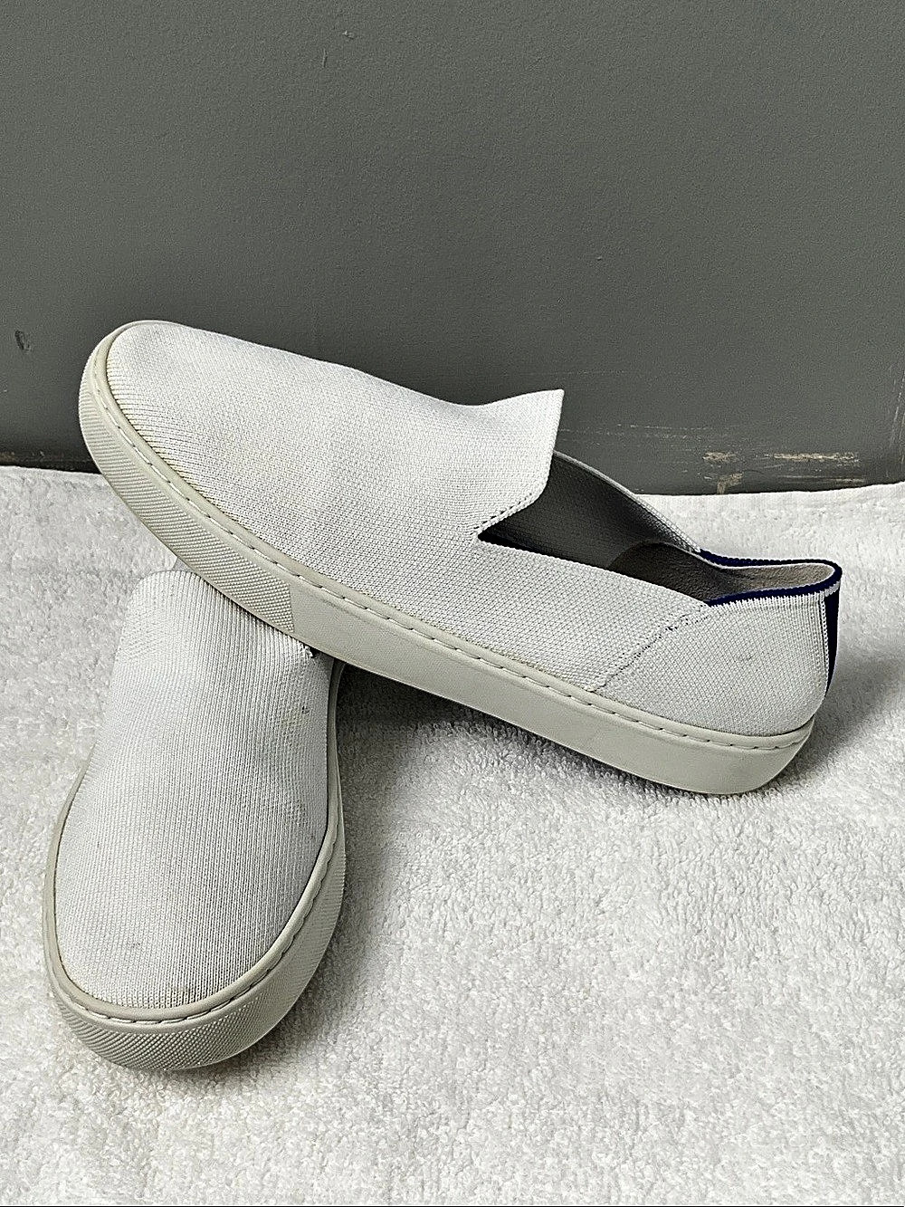 Rothy's The Original Slip On Sneaker White & Blue ,women’s size 9